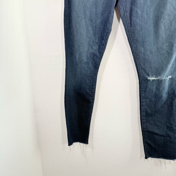 Mother Dark Wash Looker Ankle Fray Medium Rise Distressed Knee Skinny Jeans 29 - Picture 6 of 15